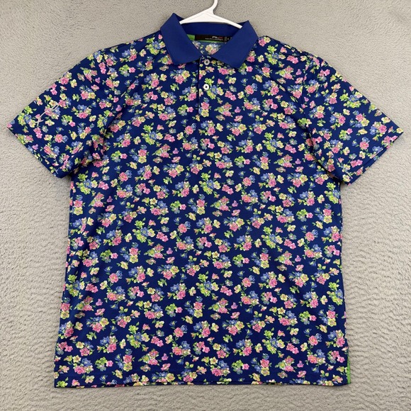 RLX Ralph Lauren Polo Shirt Mens Medium Blue Floral Golf Stretch Performance - Picture 2 of 12